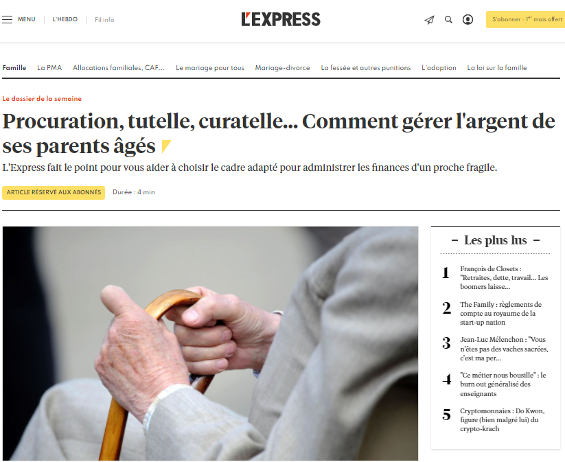 L'express : Procuration, tutelle, curatelle... Comment gérer l'argent de ses parents âgés