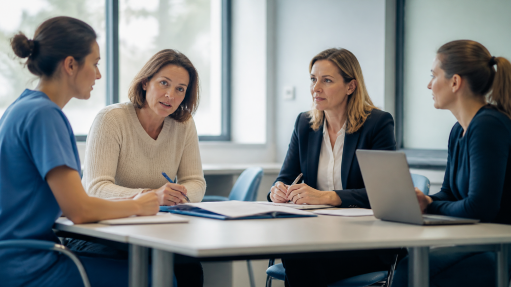 une réunion entre plusieurs professionnels.